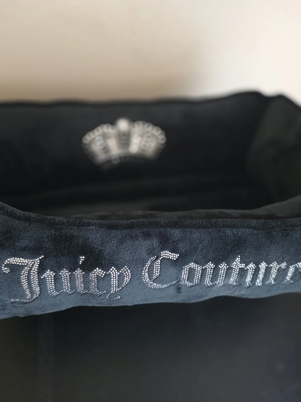 Juicy Couture Luxury Black Plush Dog Bed with Crown And Matching Plush Throw